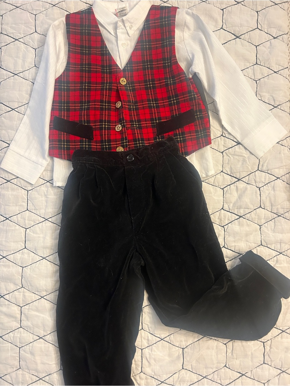 Classic Red Tartan Vest and Black Pants Kids Costume
